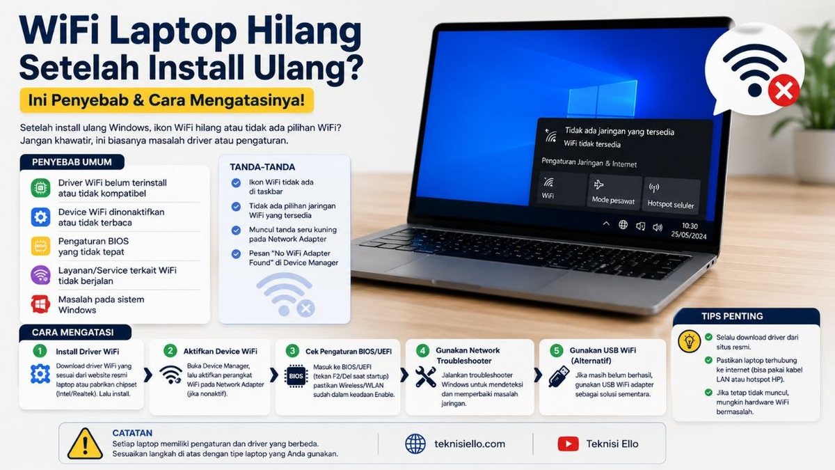 Wifi Laptop Hilang Setelah Install Ulang Windows - Infografis Penyebab dan Cara Mengatasi